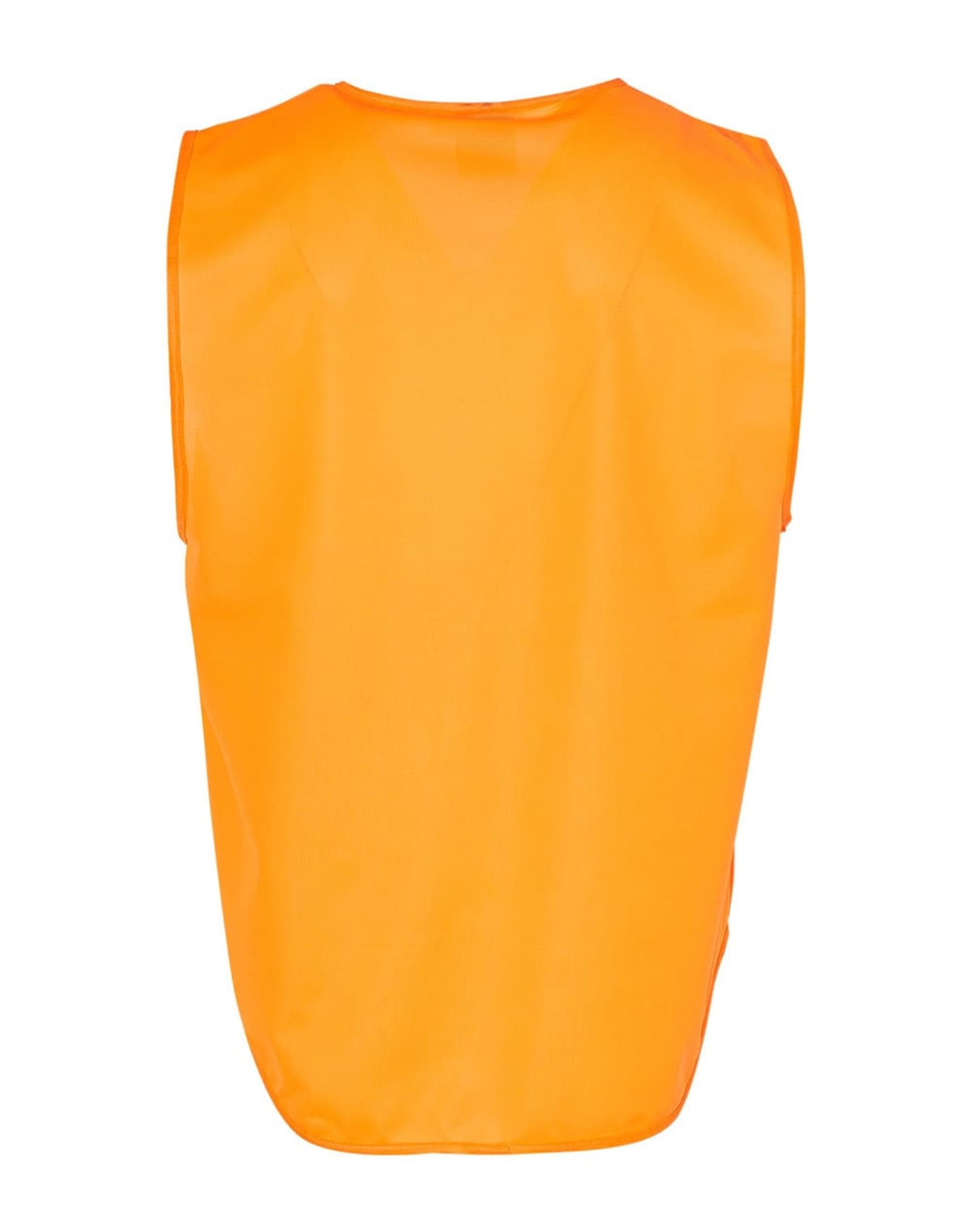 An orange safety vest with a sleeveless design, featuring an ID pocket and a logo.