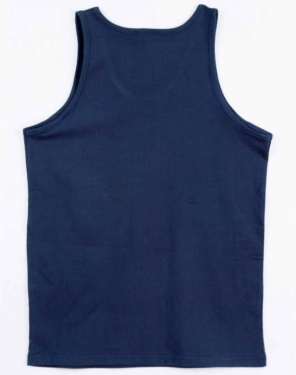A plain navy blue men's cotton singlet with a simple, sleeveless design and no visible logos.