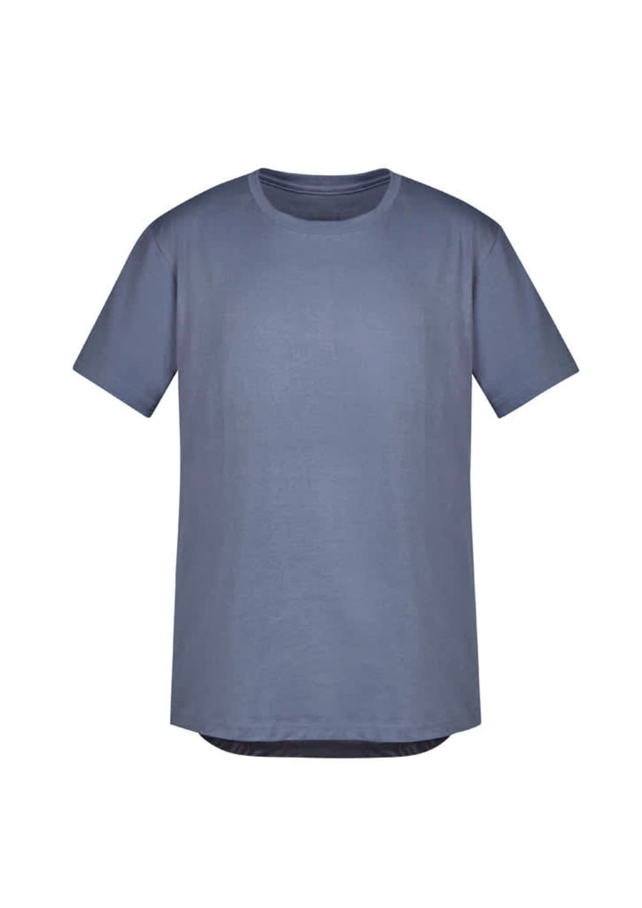 A grey men's t-shirt with a relaxed fit and round neckline, featuring a logo.