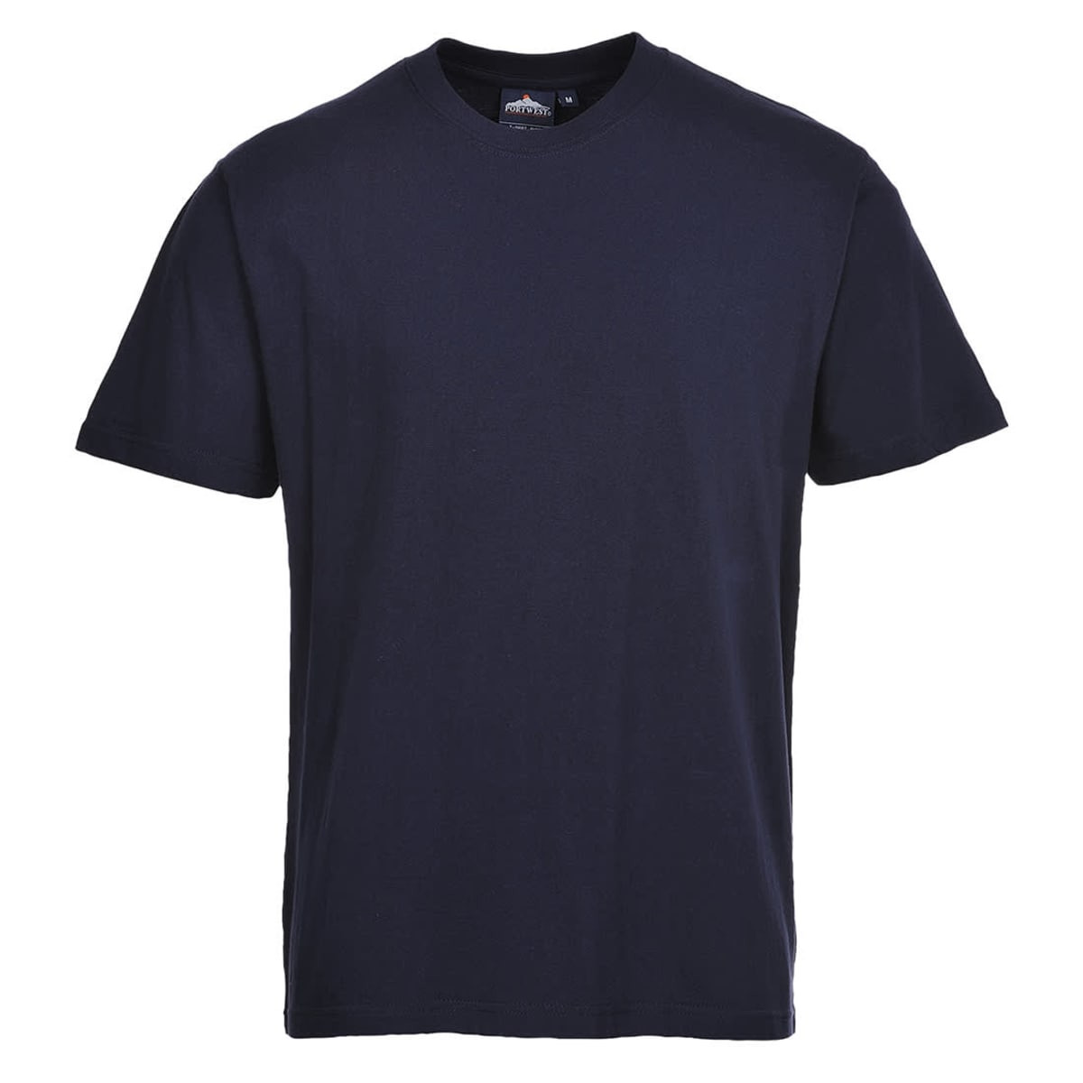 A navy blue Turin Premium T-Shirt with a round neckline and short sleeves, featuring a logo on the tag.
