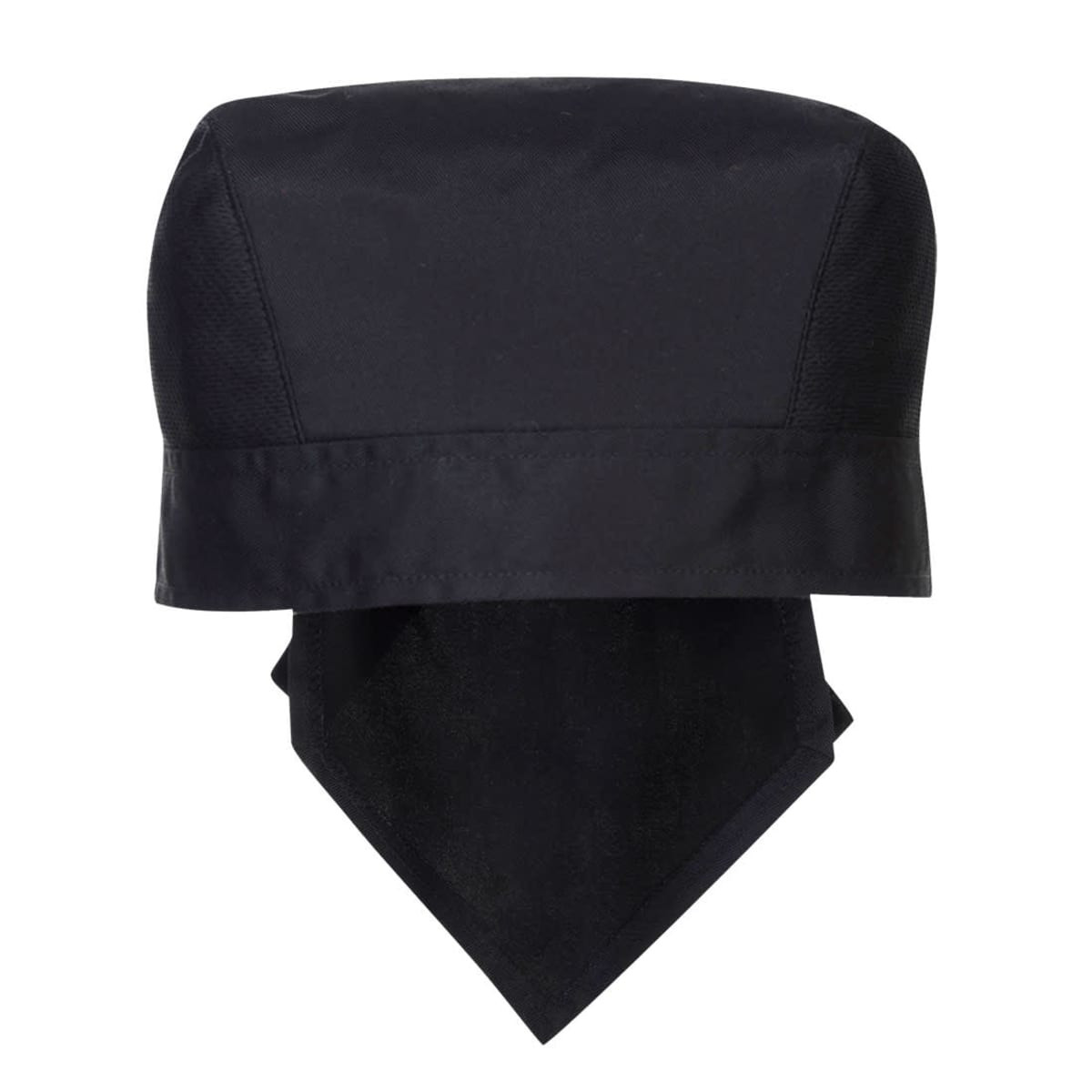 A black MeshAir Pro Bandana with a fitted top and a triangular drape, featuring a logo.