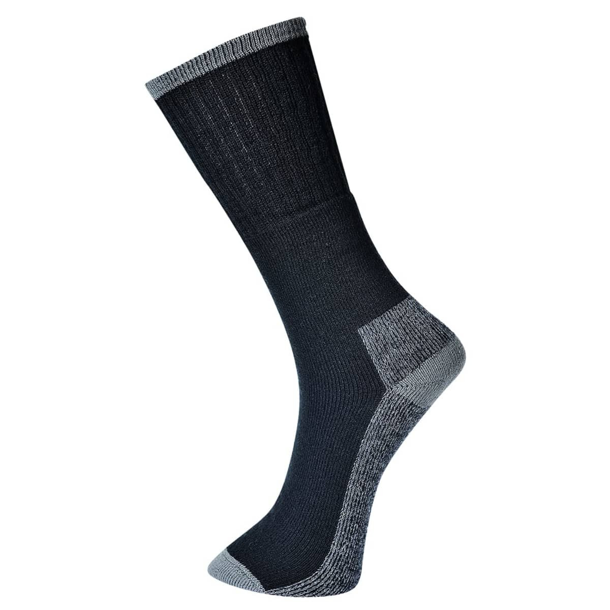 A black work sock with grey accents, featuring a ribbed design and reinforced heel. Comes in a triple pack.