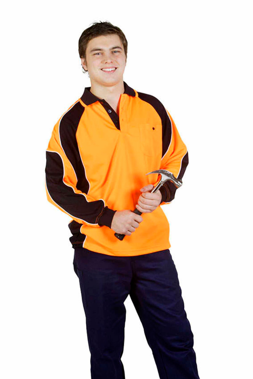 Hi Vis Cooldry Side Panel Polo Long Sleeve
