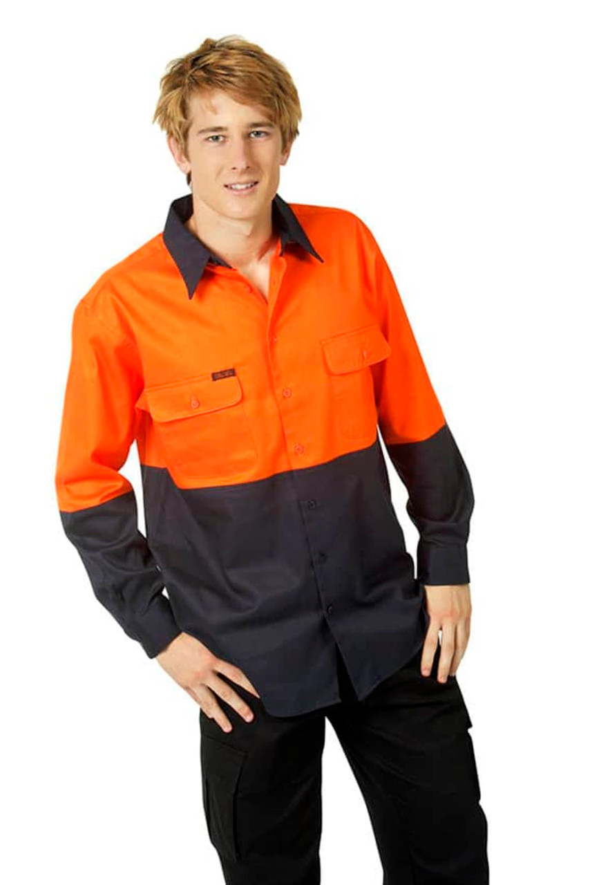 Hi Vis 190 GSM Cotton Drill Shirt Long Sleeve