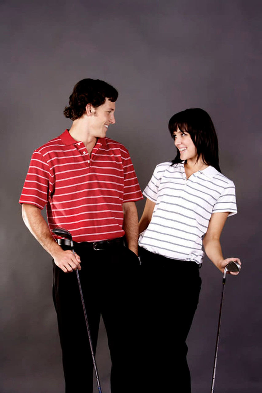 Ladies Striped Cotton Pique Polo