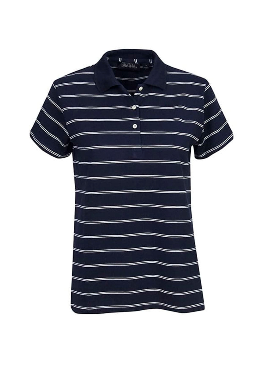 Ladies Striped Cotton Pique Polo