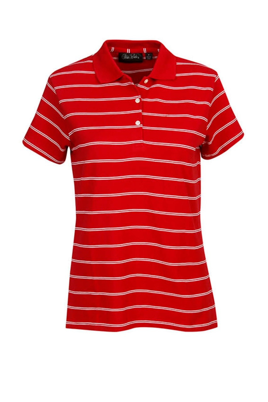 Ladies Striped Cotton Pique Polo