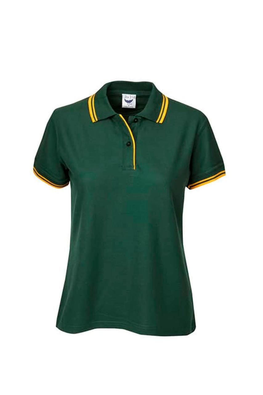 Ladies Pique Polo with Striped Collar and Cuff
