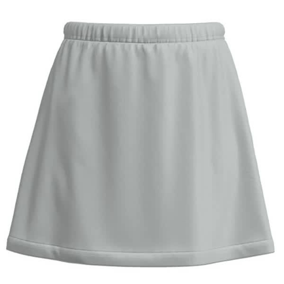 A light grey skort with an elastic waistband and a flared design. It features a simple, minimalist style.