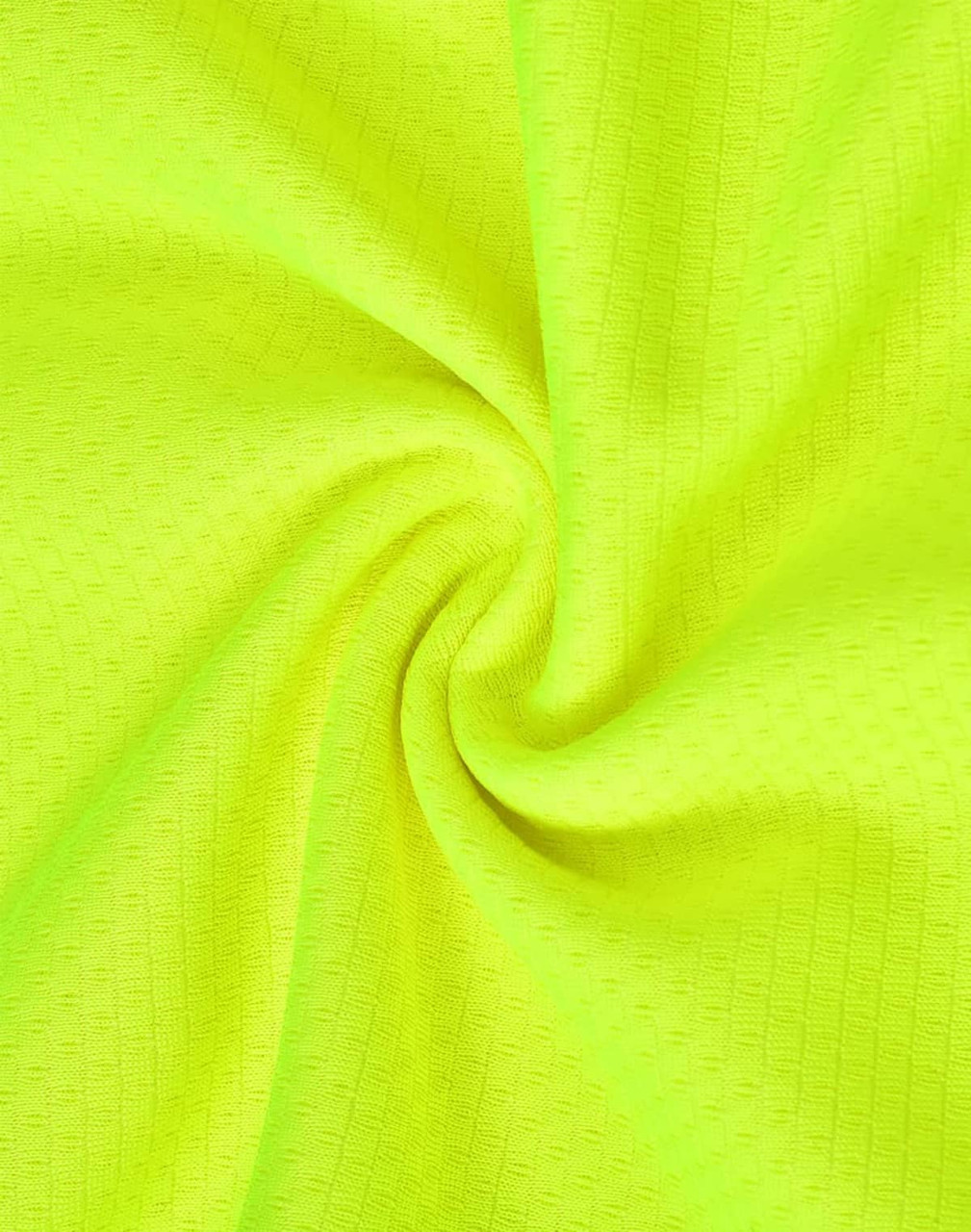 A close-up of bright fluorescent yellow fabric with a textured pattern, suitable for work polo shirts.