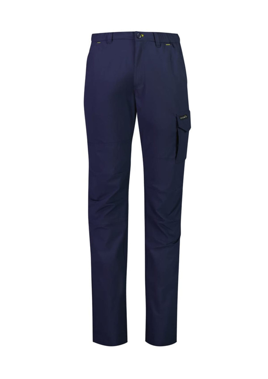 Men's lightweight outdoor pants in navy, featuring a cargo pocket and a small logo on the side.