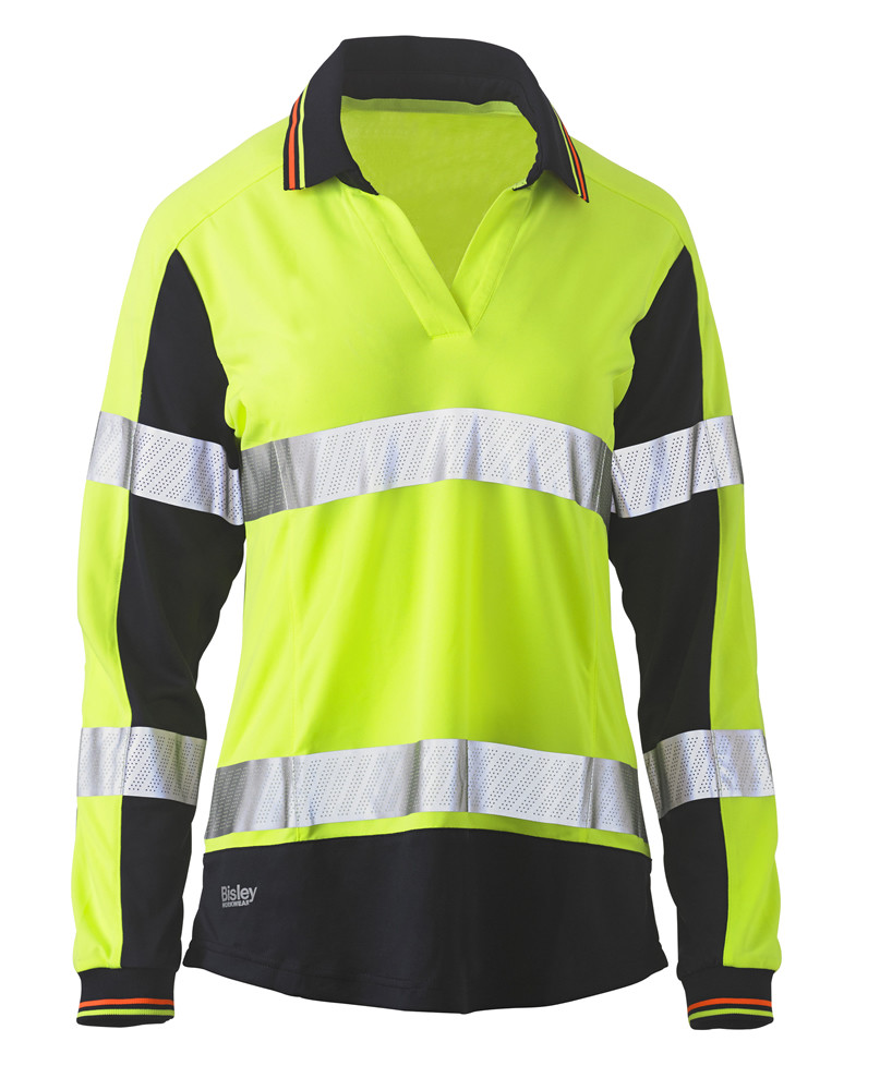Women's Taped Two Tone Hi Vis V-Neck Polo || BKL6225T