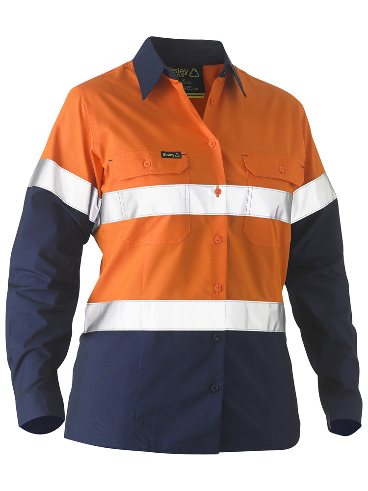 Bisley Recycle Women's Taped Two Tone Hi Vis Drill Shirt