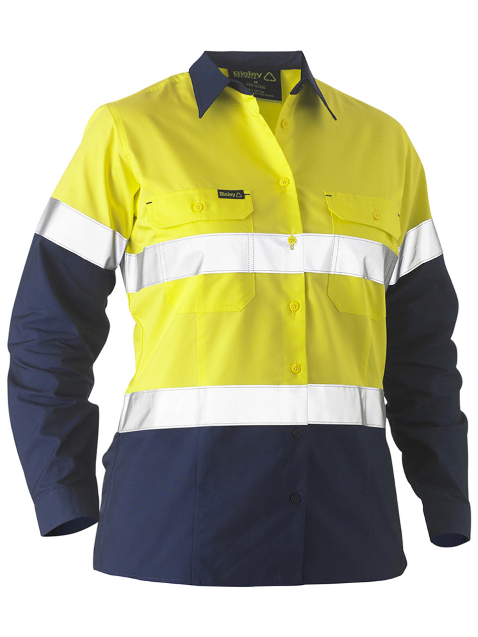 Bisley Recycle Women's Taped Two Tone Hi Vis Drill Shirt