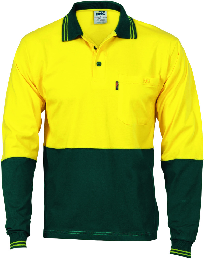 Hi Vis Cool-Breeze Cotton Jersey Polo Shirt with Under Arm Cotton Mesh - L/S