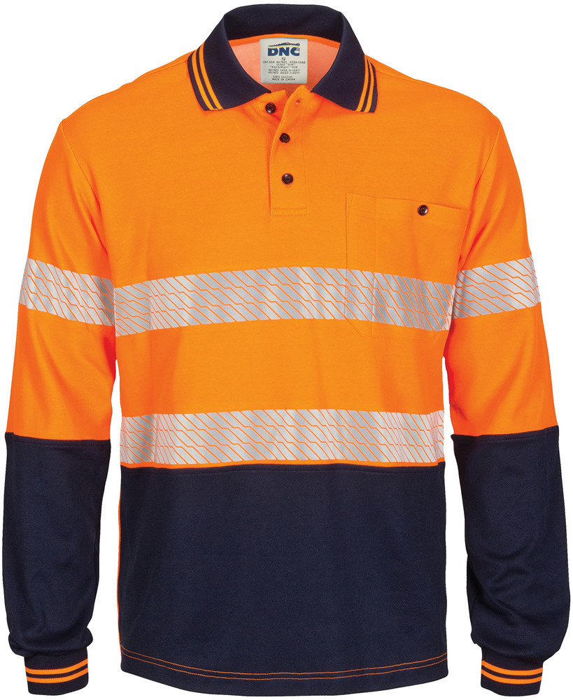 Hi Vis Segment Taped Cotton Backed Polo - Long Sleeve
