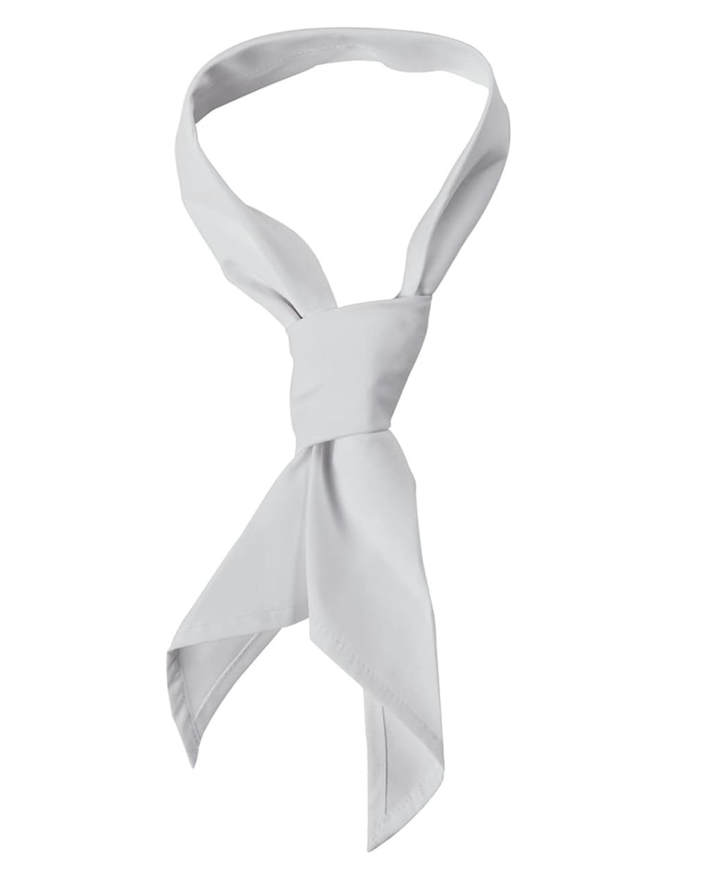 A white chef's scarf with a classic design, featuring a tied knot and two flowing ends.