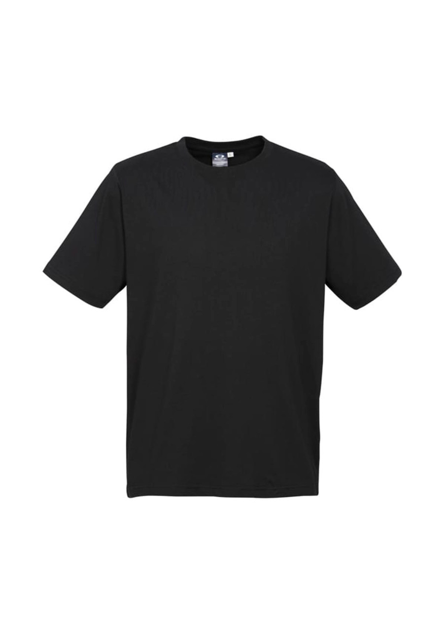 A black short sleeve t-shirt with a relaxed fit and a logo on the label area.