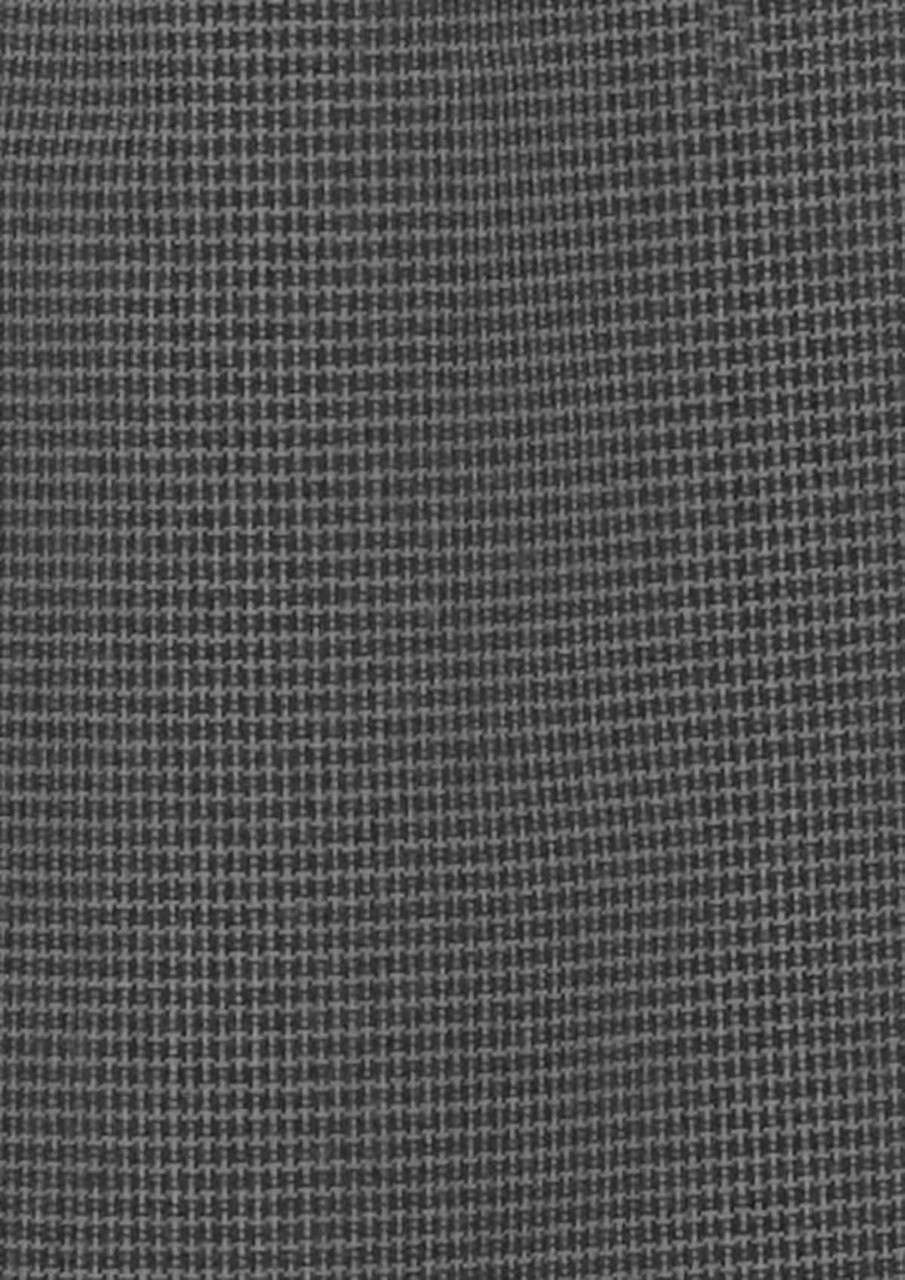 A textured fabric in shades of grey, suitable for a long sleeve button-up shirt. Features a subtle pattern and has branding.