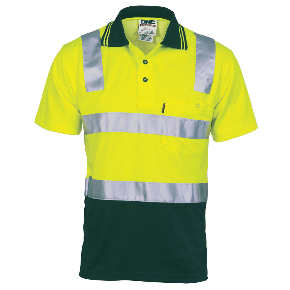 Hi Vis Cotton Back Two Tone Polo Shirt with 3M R/ Tape - Short Sleeve