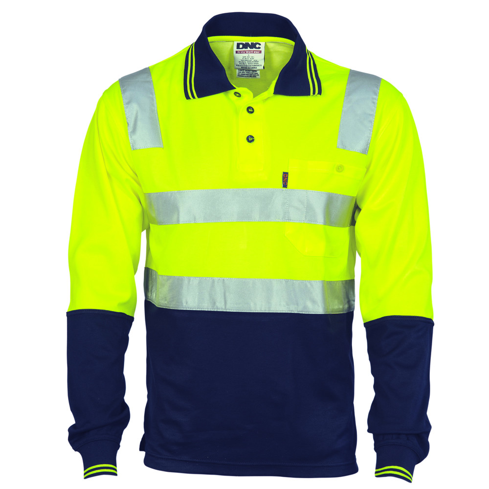 Hi Vis Cotton Back Two Tone Polo Shirt with 3M R/ Tape - Long Sleeve