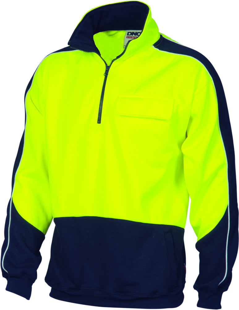 Hi Vis Two Tone 1/2 Zip Hi-Neck Panel Fleecy Windcheater