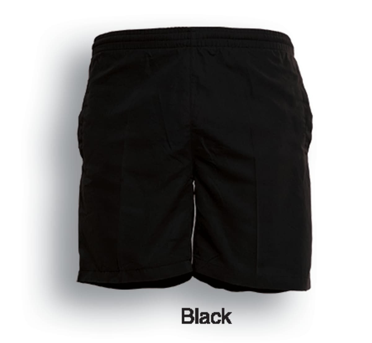 Black kids' peach skin microfibre shorts with an elastic waistband and side pockets. Features a logo on the back.