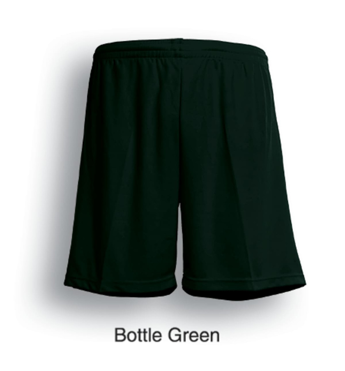 Bottle green sports shorts with a logo, designed for kids. They feature a simple, comfortable style for active wear.