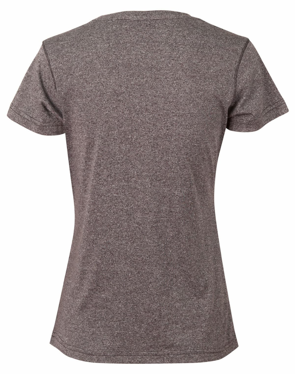 A heathered grey ladies' short-sleeve T-shirt with a fitted design and no visible logos.