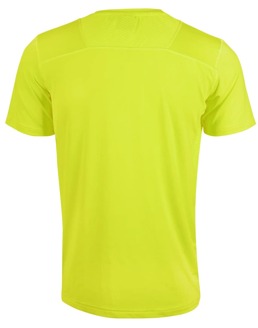 A bright yellow men's Cooldry stretch tee with a smooth back design and a subtle logo.