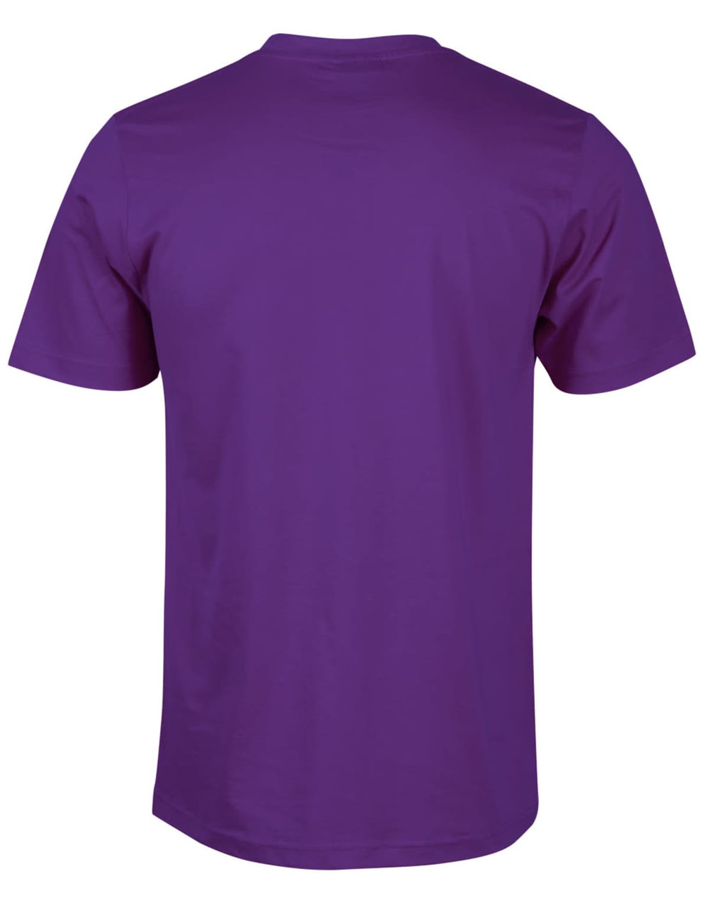 A purple semi-fitted men's cotton t-shirt with short sleeves and a plain back, featuring a logo.