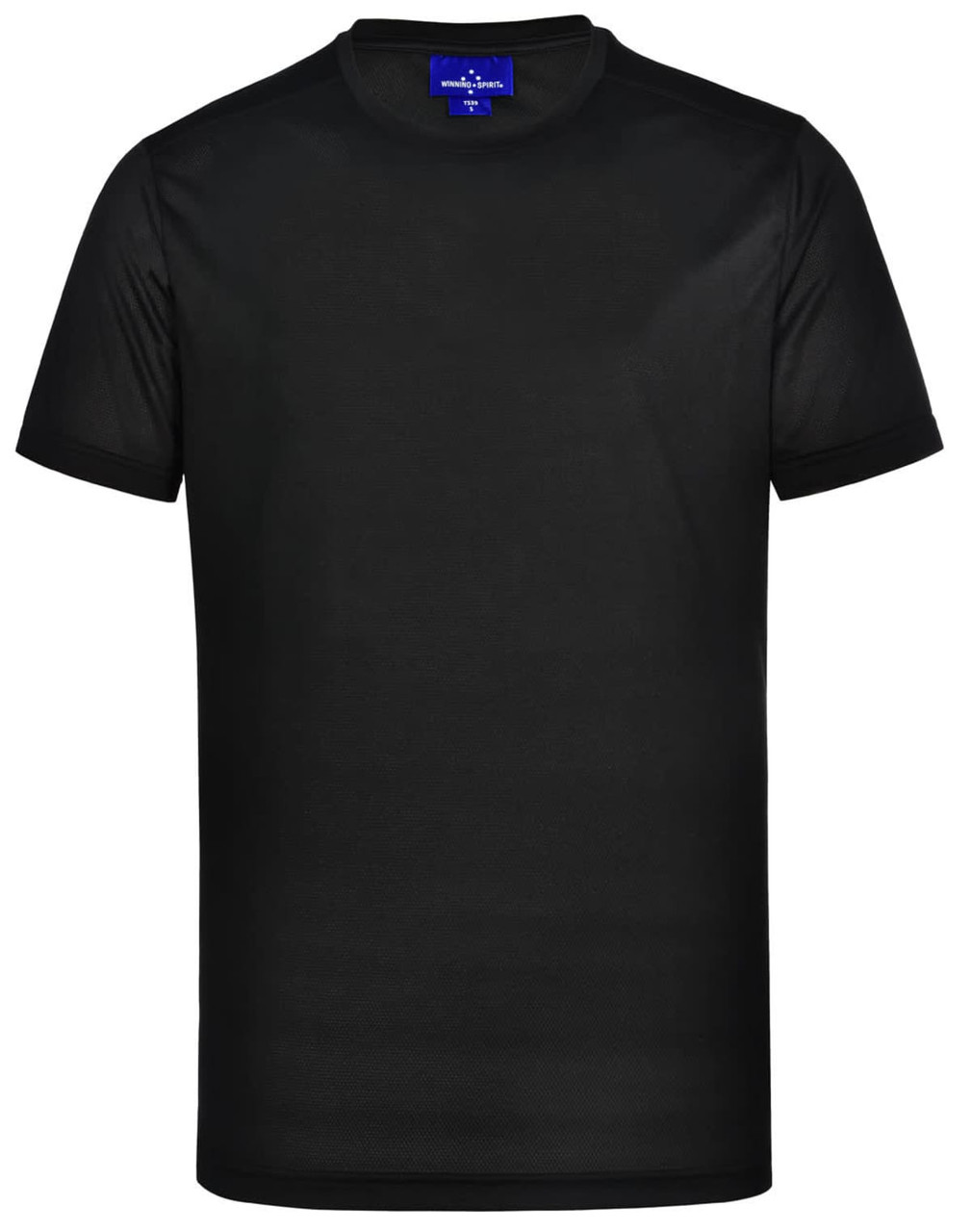 Men's ultra lightweight performance short-sleeve tee in black, featuring a logo on the tag.