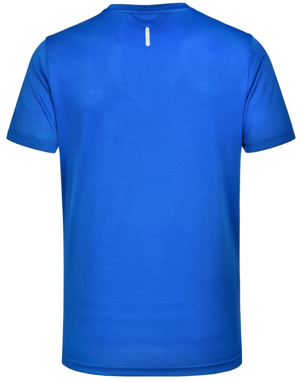A blue men's ultra lightweight performance short sleeve tee with a simple design and a logo on the back.