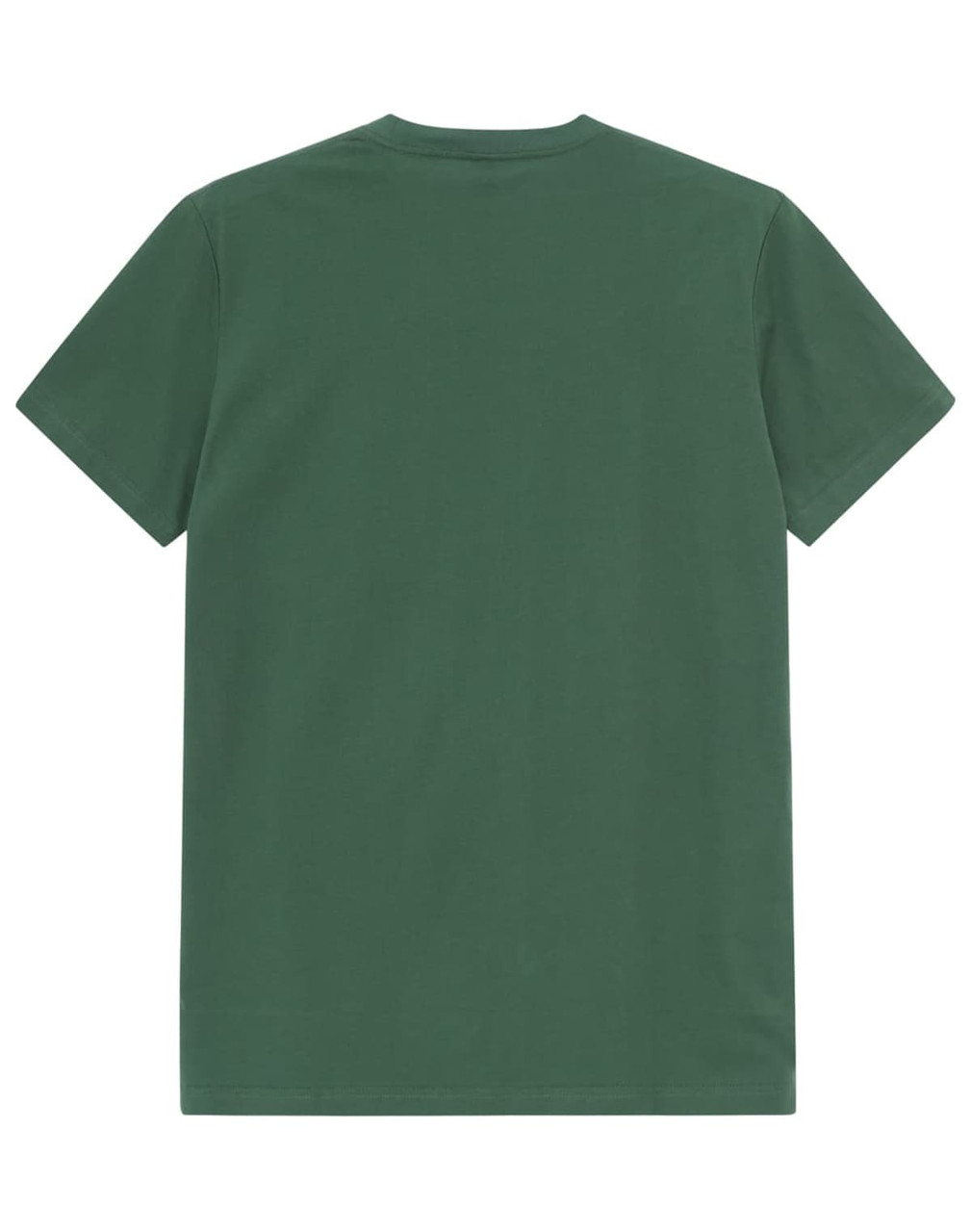 A green premium cotton men's t-shirt, featuring a plain back design and a subtle branding logo.