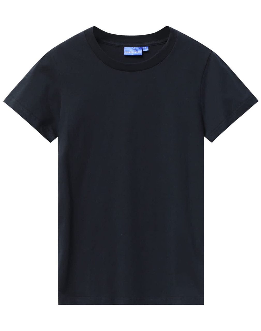 A dark navy t-shirt made from premium cotton with a round neck and short sleeves. Features a logo.