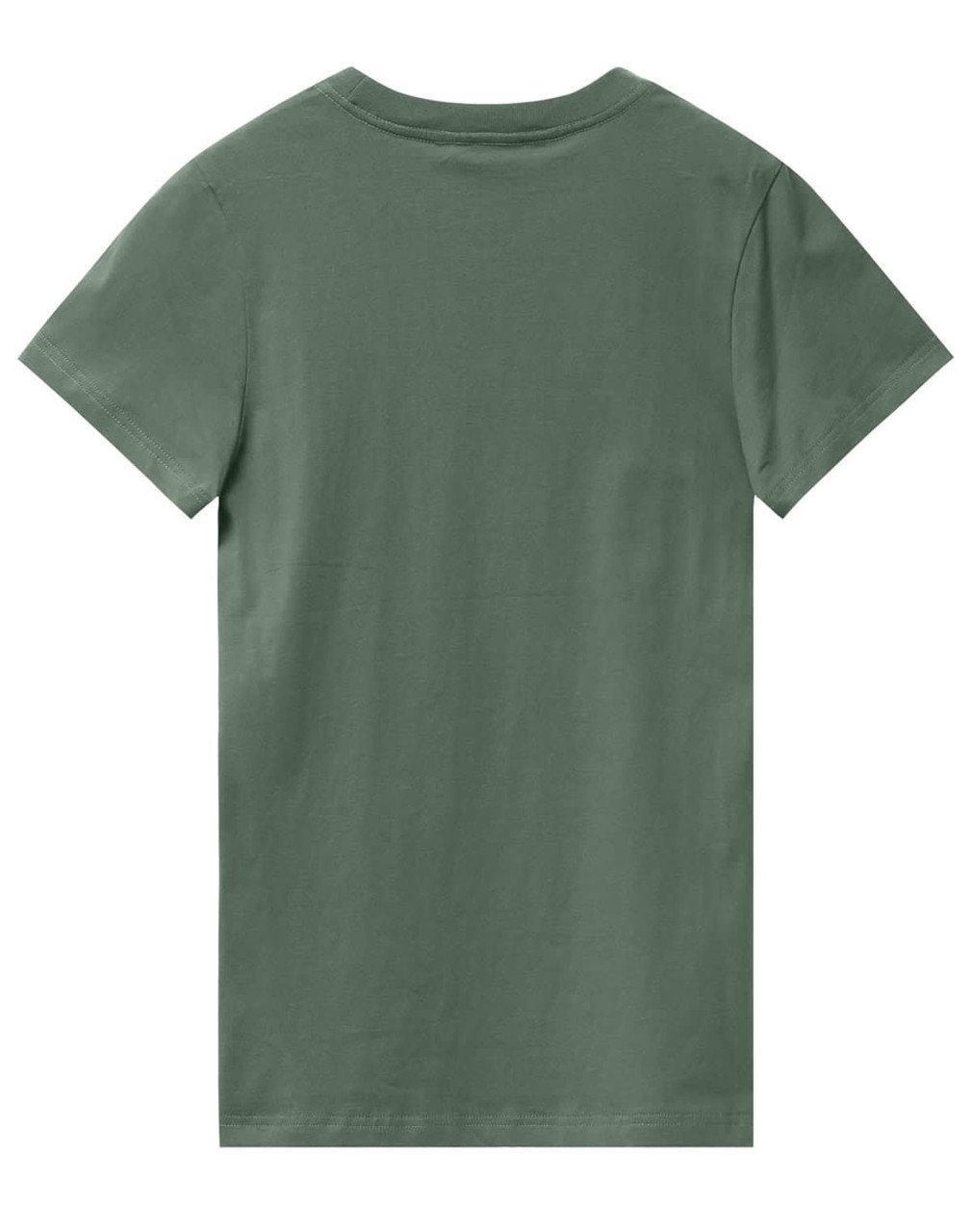 A green ladies' premium cotton tee featuring a simple design and short sleeves, displayed from the back.