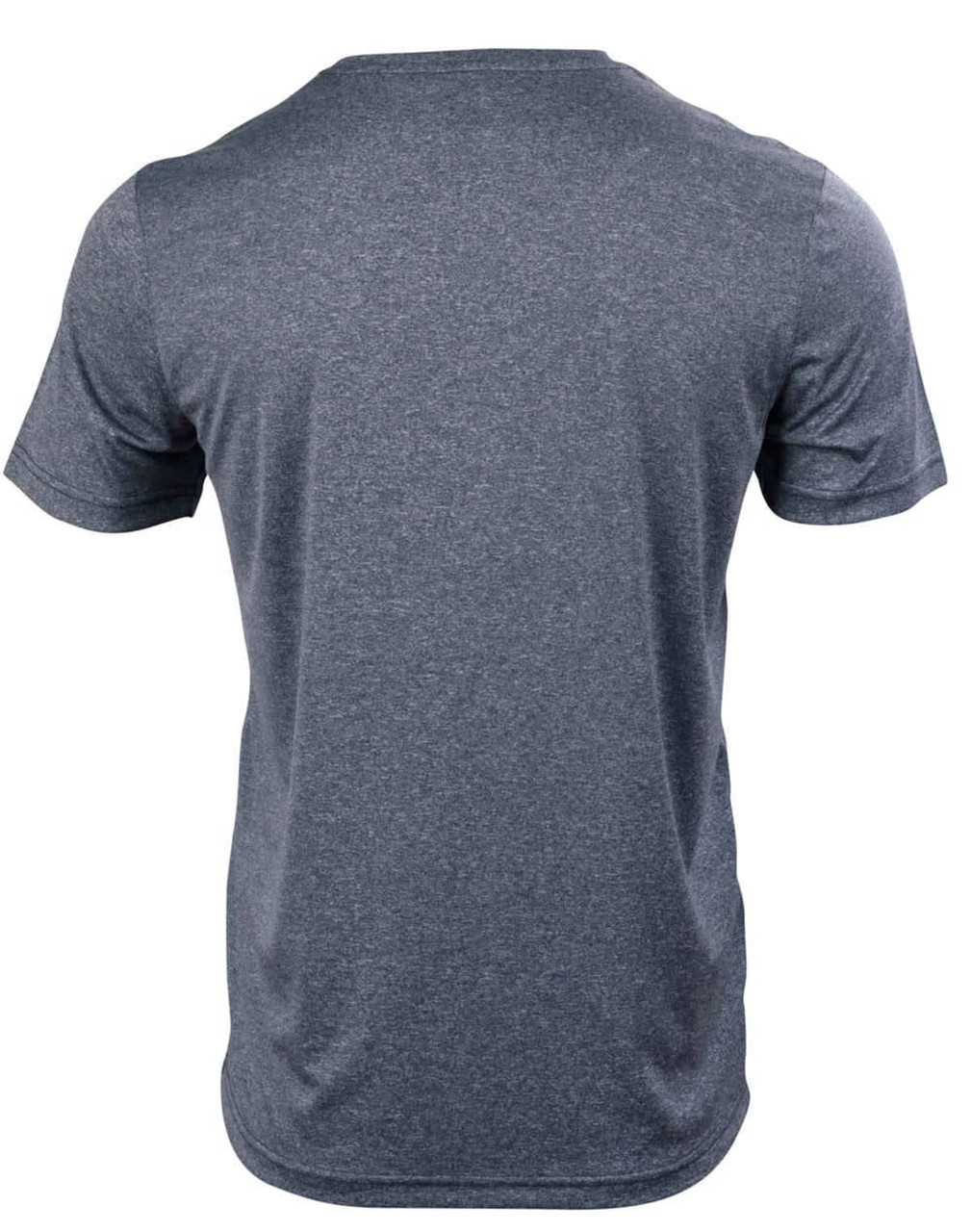 A grey short sleeve tee with a sleek design and a logo on the back.
