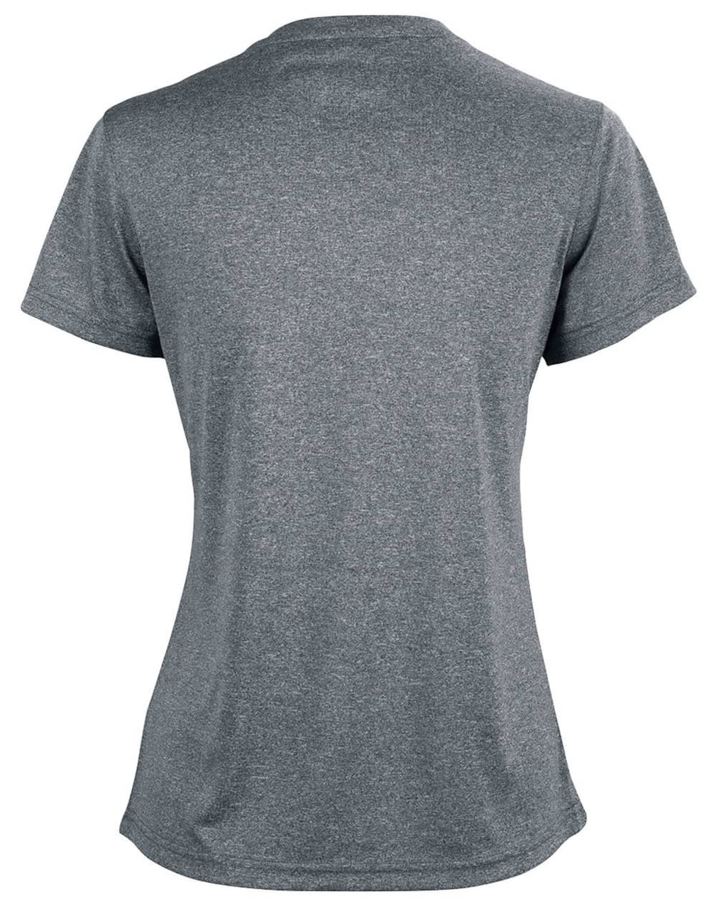 A grey short sleeve tee with a smooth finish and a subtle texture. Features a logo on the back.
