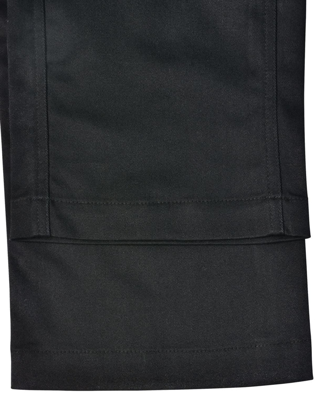 Unisex utility stretch cargo work pants in black with a straight cut and pocket detailing. Features a logo.