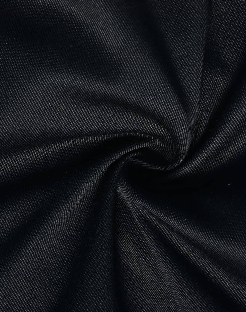 A close-up of a black fabric displaying a sturdy, textured weave, suitable for cargo work pants.