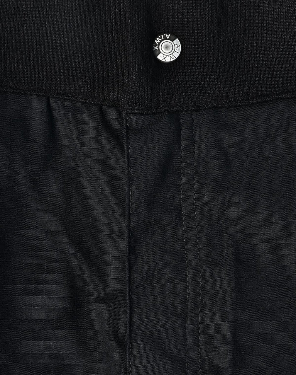 Black work shorts made of rip-stop poly/cotton material, featuring a button closure at the waist.