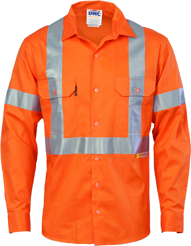 Hi Vis Cool-Breeze Cross Back Cotton Shirt with 3M R/Tape - Long Sleeve