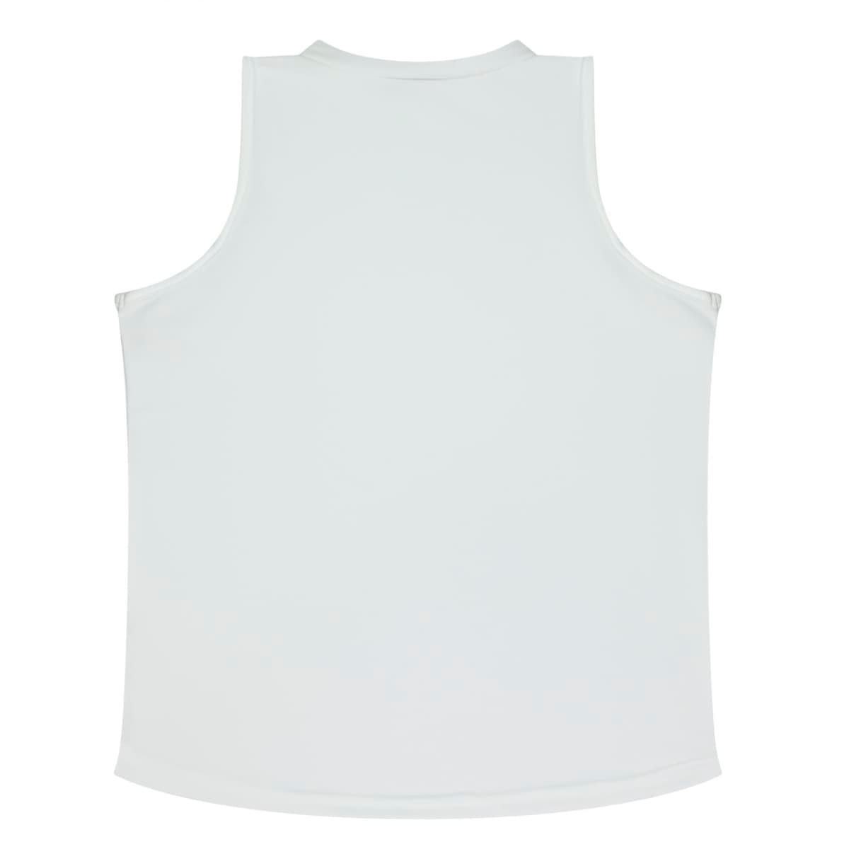 A plain white singlet with a smooth fabric finish, featuring a simple design and no visible branding.