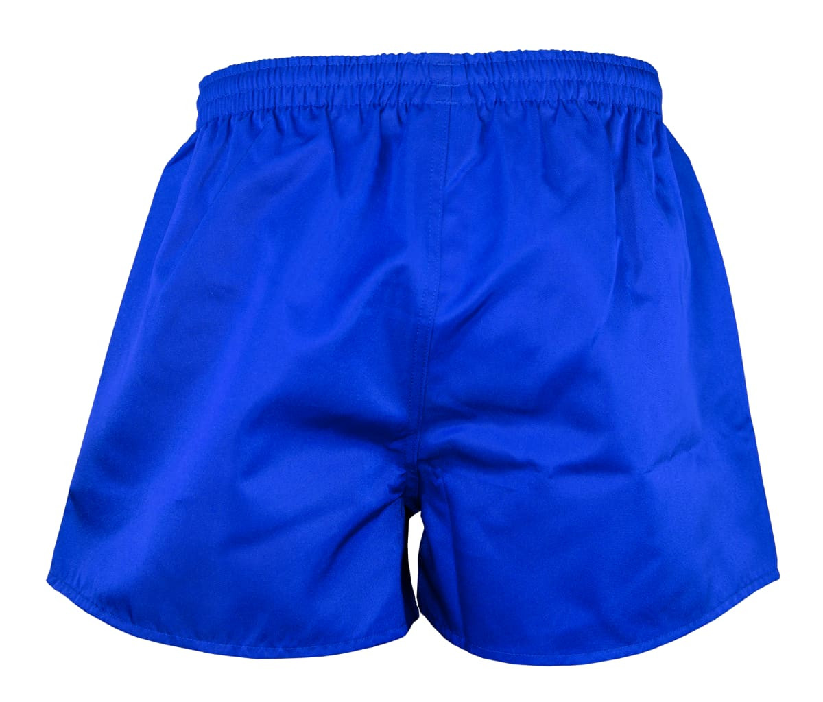 Blue rugby men's shorts with an elastic waist and a simple design, featuring a logo on the waistband.