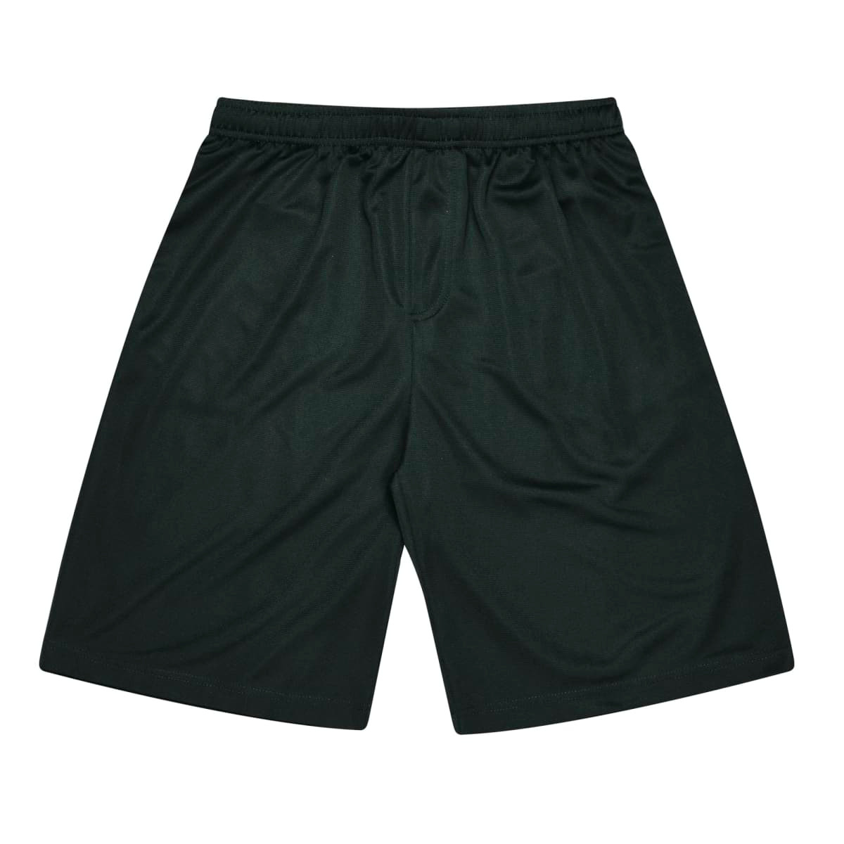 Green kids' sports shorts with an elastic waistband and a logo on one side. Suitable for athletic activities.