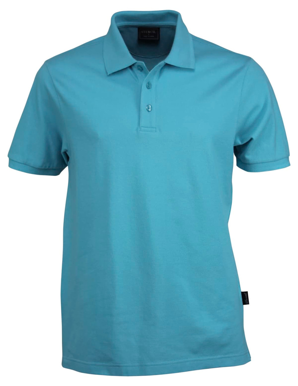 A light blue polo shirt with a classic collar and a small logo. Suitable for casual wear.