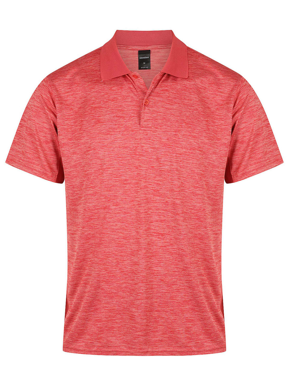 A red men's polo shirt featuring a subtle textured pattern and a collar. It includes a logo on the chest.