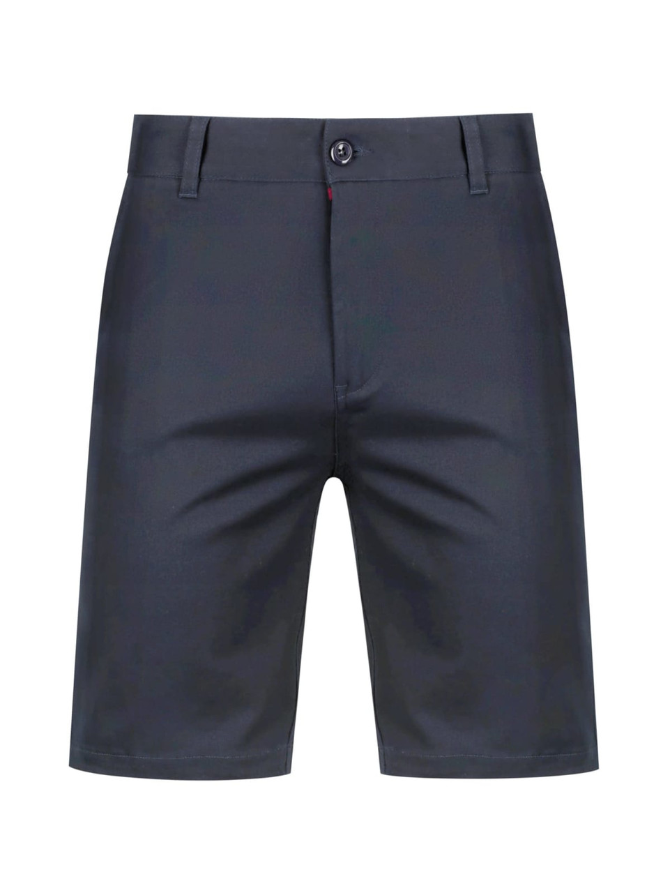 Men's chino shorts in dark navy, featuring a button closure and pockets, designed for a polished look.