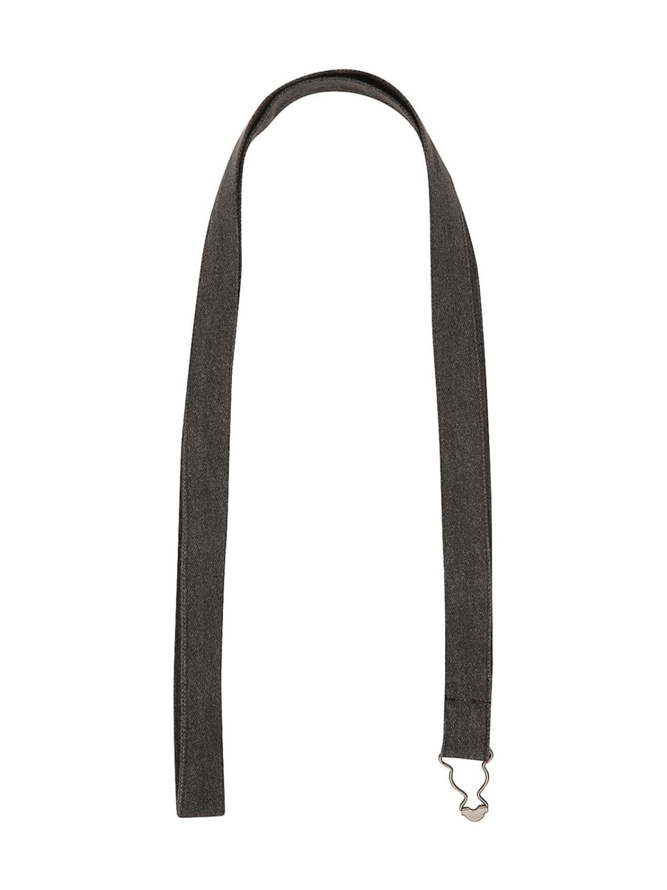 A dark grey bib apron strap with a fastening clip. The strap is long and flat in design.