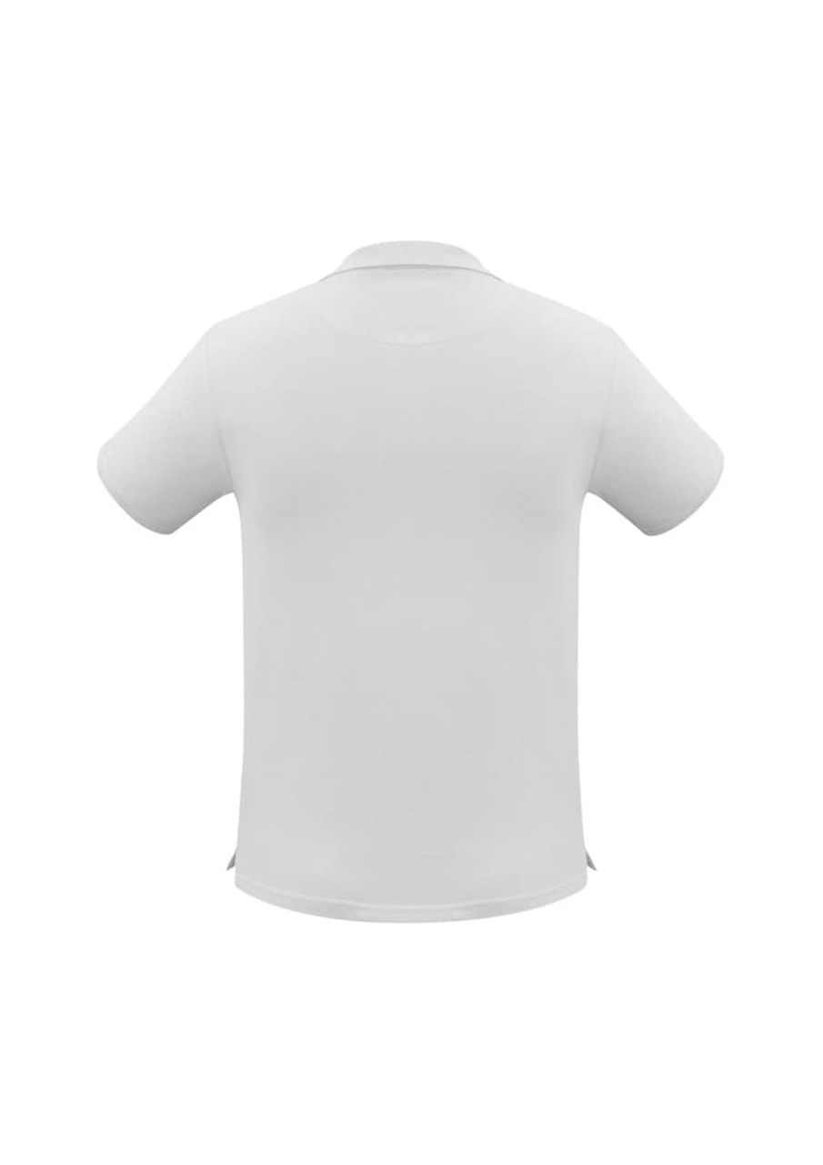 A white men's neon short sleeve polo shirt featuring a logo on the front.